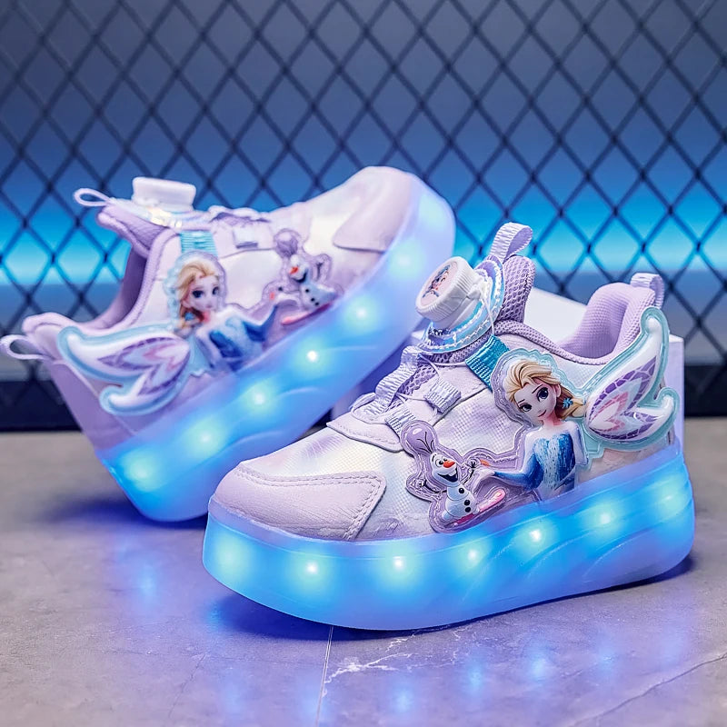 Disney Princess Two Wheels Children's Led Light Roller Skate Shoes For Girls 2025 Glowing Sports Luminous Sneakers