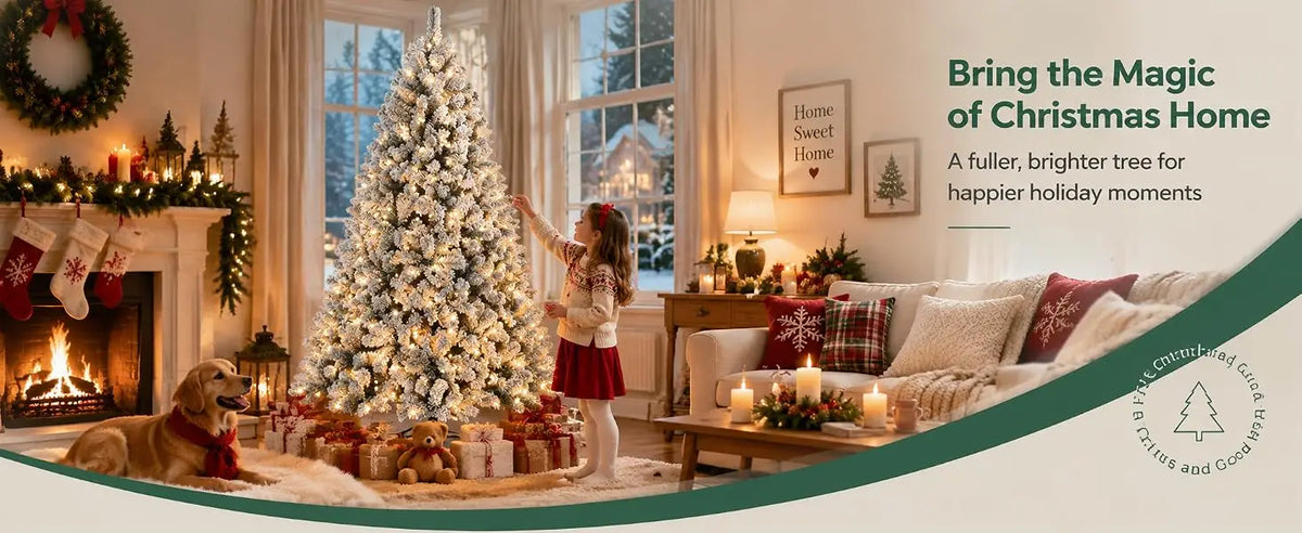 Prelit Artificial Christmas Tree with 100 Lights Snowflake Decorations Hinged PVC Branches Iron Trunk and Folding Metal Stand Green and White Holiday Decor for Living Room Home Christmas Party