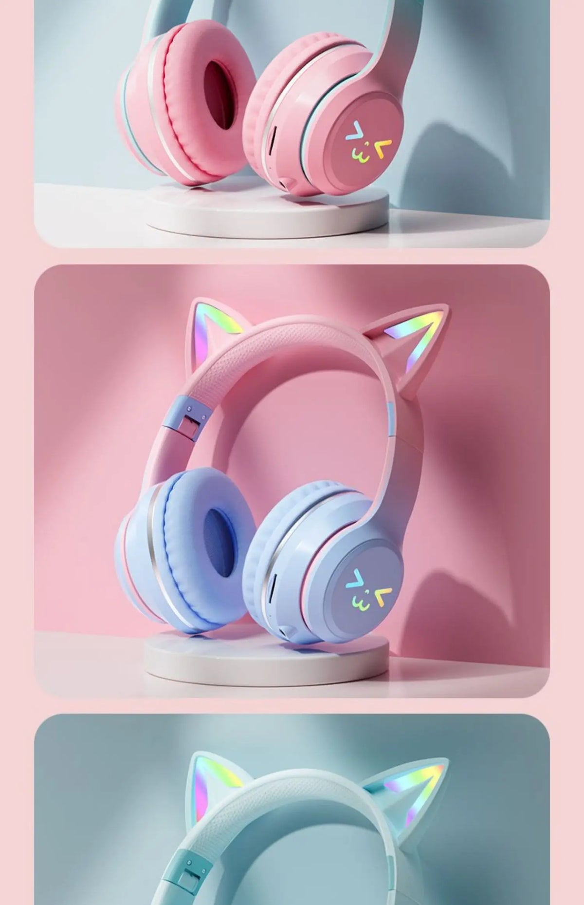 GUZMYYFC Cat Ear Wireless Bluetooth 5.1 Headset with RGB Lights and Mic