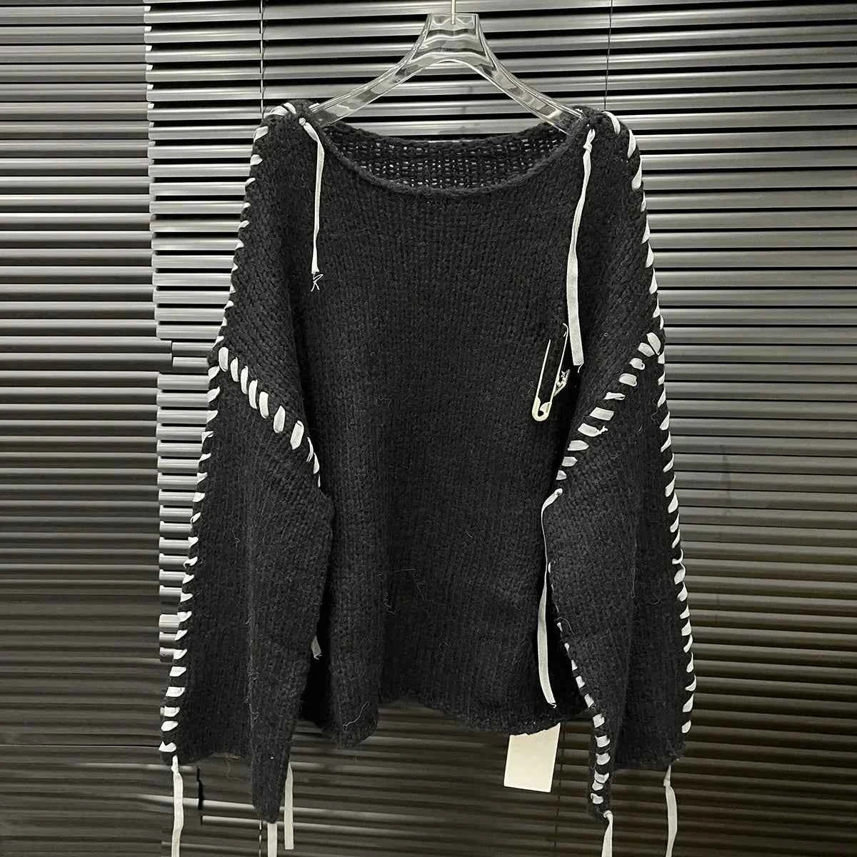 Loose Knitted Long Sleeve Crew Neck Pullover Sweater Fashionable Early Autumn New Style Wear Rope Pin Women's Top