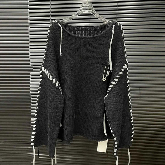 Loose Knitted Long Sleeve Crew Neck Pullover Sweater Fashionable Early Autumn New Style Wear Rope Pin Women's Top