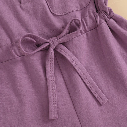 2024-12-04 Lioraitiin Litter Girls Summer Casual Jumpsuit Sleeveless Crewneck Solid Color Drawstring Tank Romper - SS69 