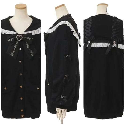 Japanese Liz Mine Mass-Produced Sailor Collar Ribbon Bow Sweet Hoodies Women Autumn Preppy Style Y2K Cute Oversized Sweatshirt