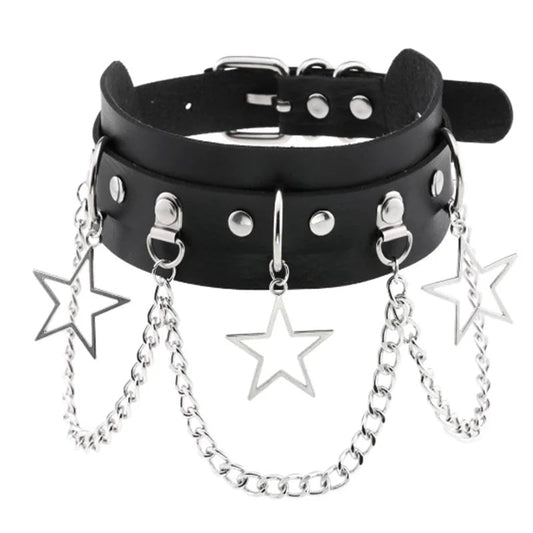 1Pc Harajuku Gothic Spike Rivet Star Necklaces Collares Hip Hop Rock Black Bowknot PU Lace Leather Sexy Y2K Girl Choker Jewelry SS69 10.69 W4715