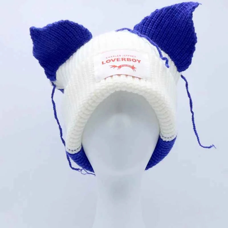 Long fox Ears Knitted Hat Men Women Rabbit Ear Warm Crochet Beanies Kpop Hip Hop Hat Winter Skullies Cap Y2k Christmas Gifty