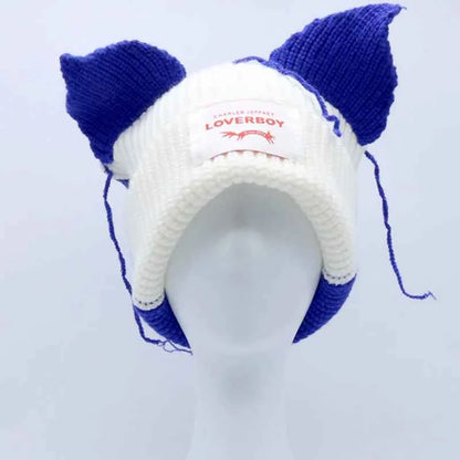 Long fox Ears Knitted Hat Men Women Rabbit Ear Warm Crochet Beanies Kpop Hip Hop Hat Winter Skullies Cap Y2k Christmas Gifty