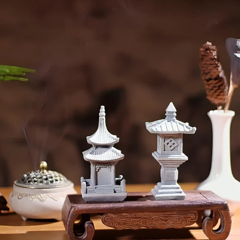 Miniature Sandstone Zen Tower for Bonsai Garden & Fish Tank