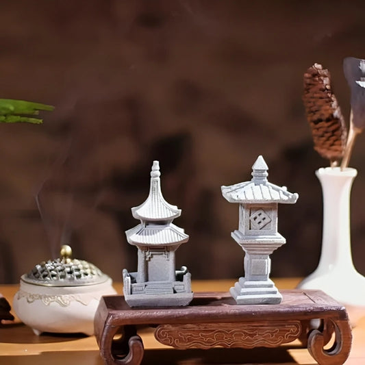 Miniature Sandstone Zen Tower Ornament for Bonsai Garden and Fish Tank