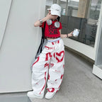 summer junior Girls Love Graffiti Casual Pants teenager girl Casual Hip Hop cargo pants kids Dance pants children clothes SS69