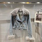 Winter Women Denim Coat Jacket Fox Collar Short  Warm High Street Outerwear Thicken Coat High Quality Luxury Design Party Wear