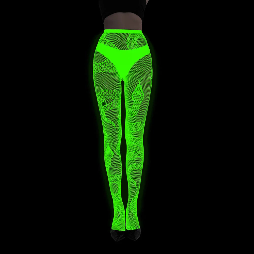 Women Glow in The Dark Fishnet Tight Rose Pattern Fishnet Tights Luminous Fishnet Halloween Party Festive Dress Up SS69