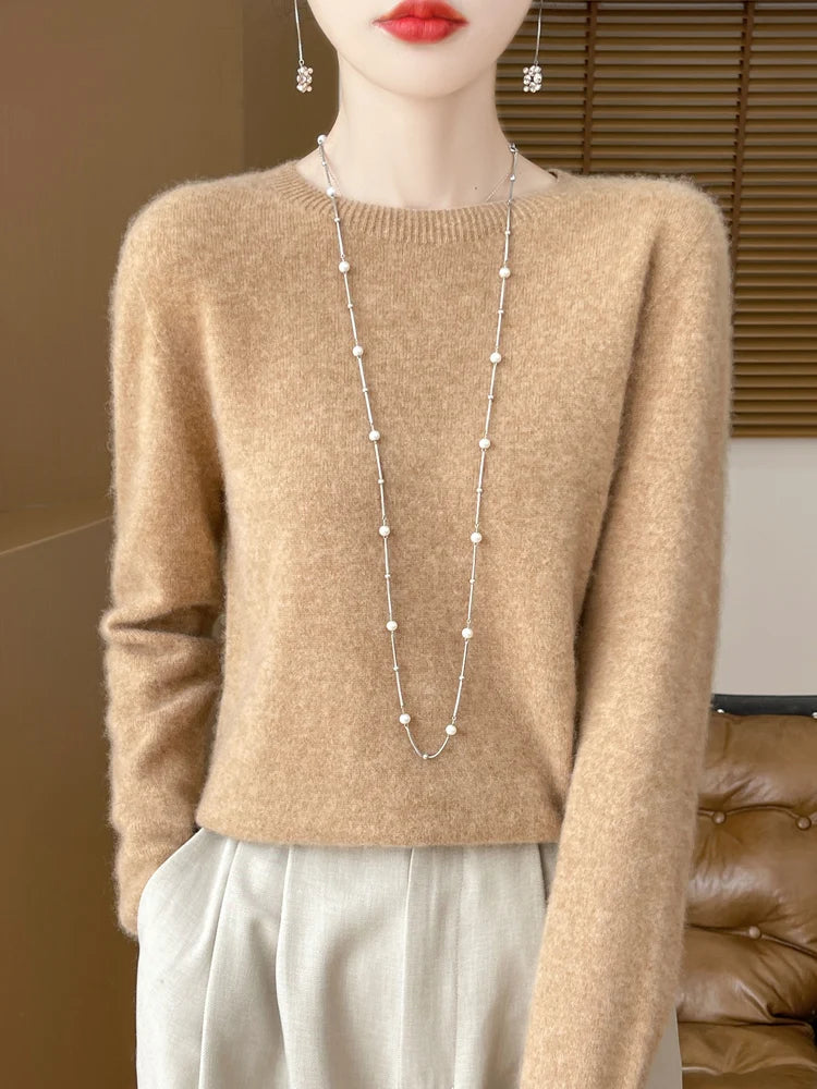 Addonee Women's 100% Merino Wool O-Neck Pullover Sweater