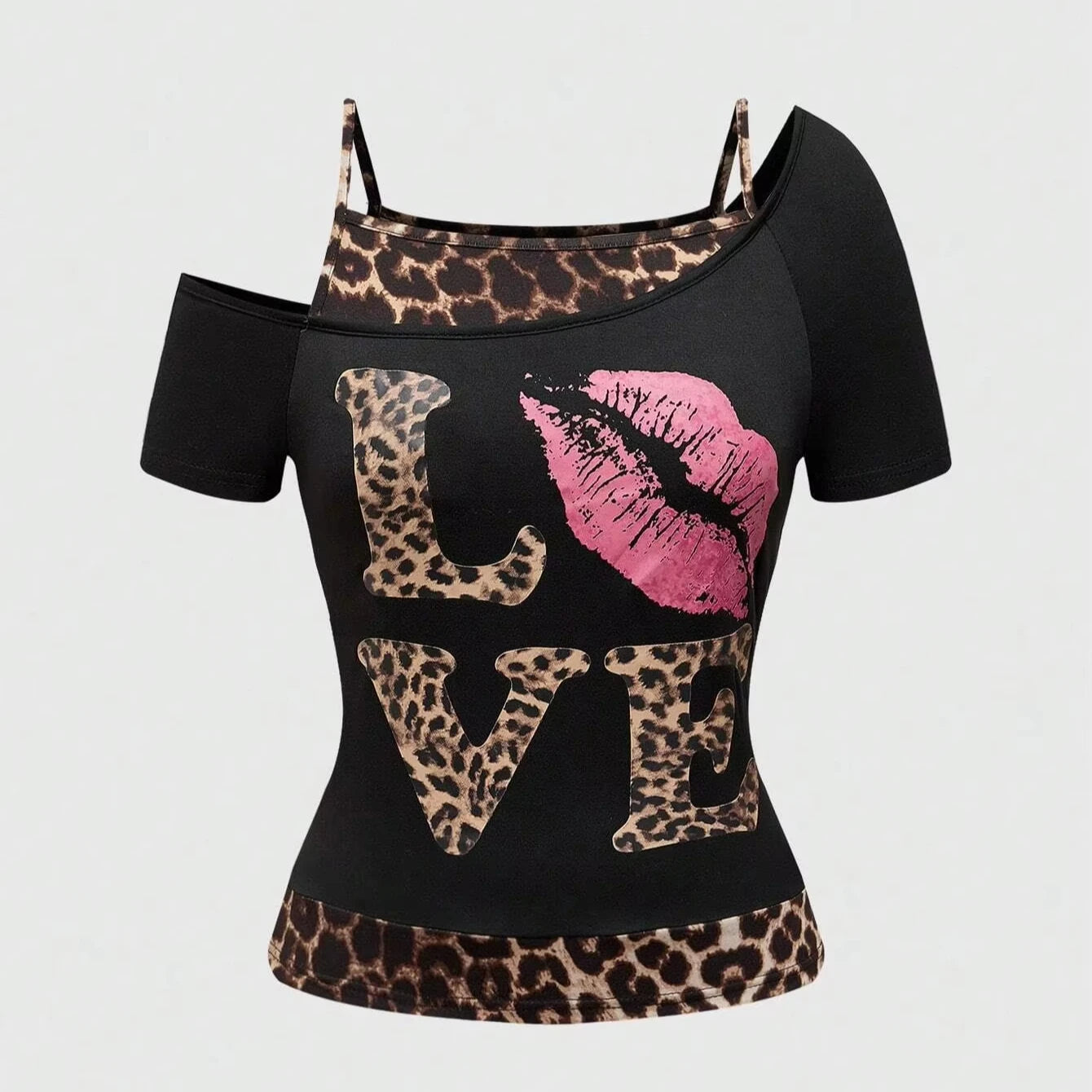 🔥2025 New Women's Y2K Punk T-shirt Fashion American Retro Sweet Sexy Short Women's Summer Leopard print Top SS69 8.69 black / L / CHINA