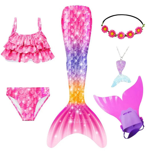 ZOCIC Girls Mermaid Tail Swimsuit Set with Top and Skirt for Swimming