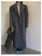 Mauroicardi Autumn Winter Oversized Extra Long Warm Thick Gray Wool & Blends Coat Women Loose Casual Fluffy Korean Fashion 2024