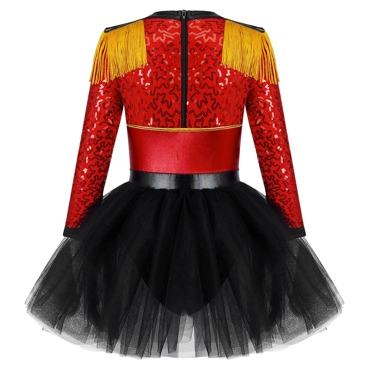 inlzdz Women's Circus Ringmaster Costume Sequin Tassel Leotard Dress