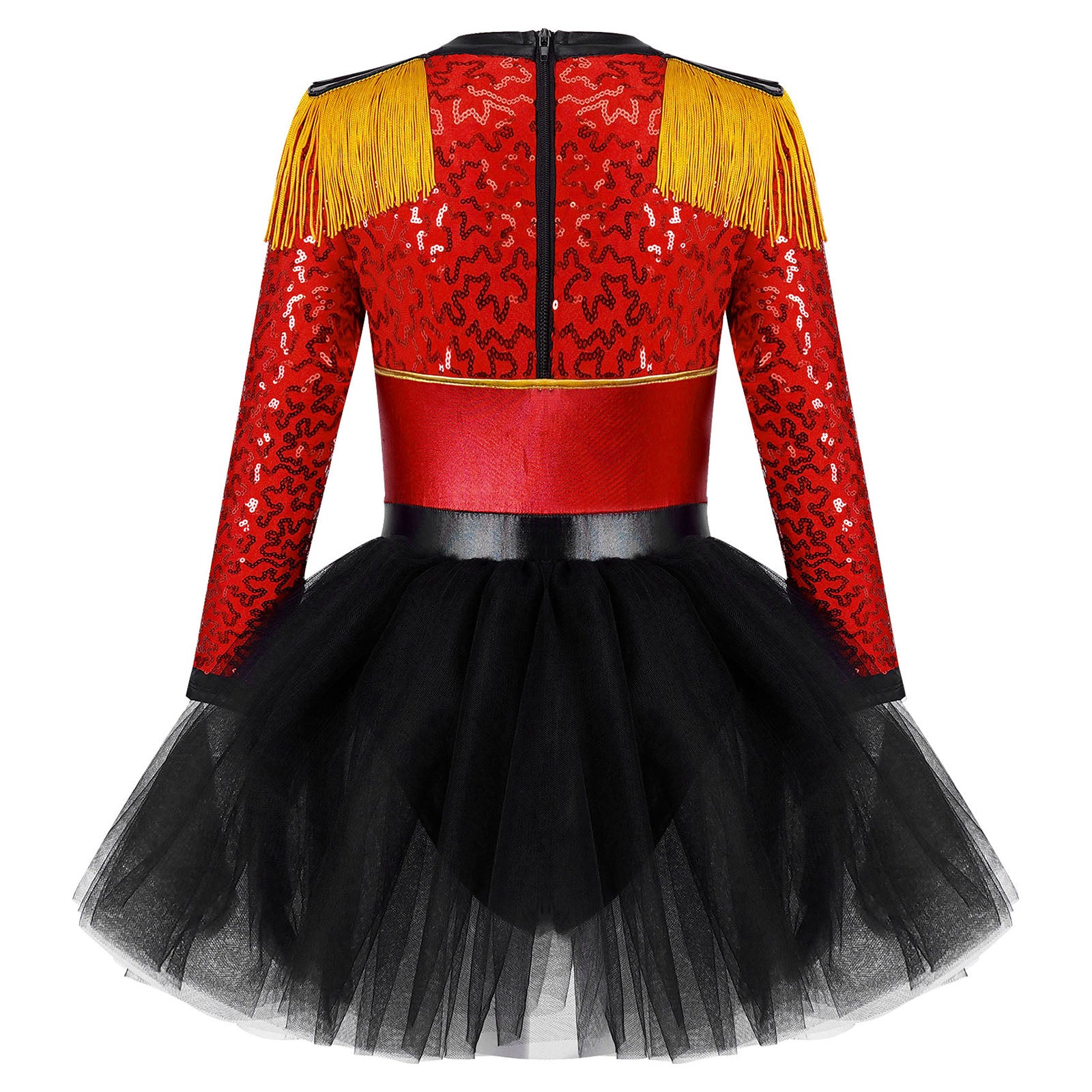 Inlzdz Women's Sequin Tassel Ringmaster Leotard Dress