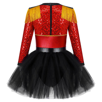 inlzdz Women's Circus Ringmaster Costume Sequin Tassel Leotard Dress