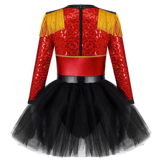 inlzdz Women's Circus Ringmaster Costume Sequin Tassel Leotard Dress