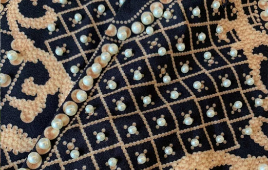 Pearl Embroidery Female Jacket, Full Sleeve Slim Jackets, V Neck, Hidden Button Print Suit, Large Size, Fall Fashion SS69