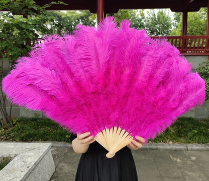 Handheld Big White Ostrich Feather Fan 100CM 130CM Feathers for Carnival Stage Performance Belly Dance 13 Bone Crafts Fan