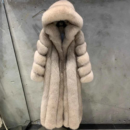 Real Fox Fur Coat for Women, Long Jacket, Warm Cloth, Natural Fur, Ladies, Winter, 22-06