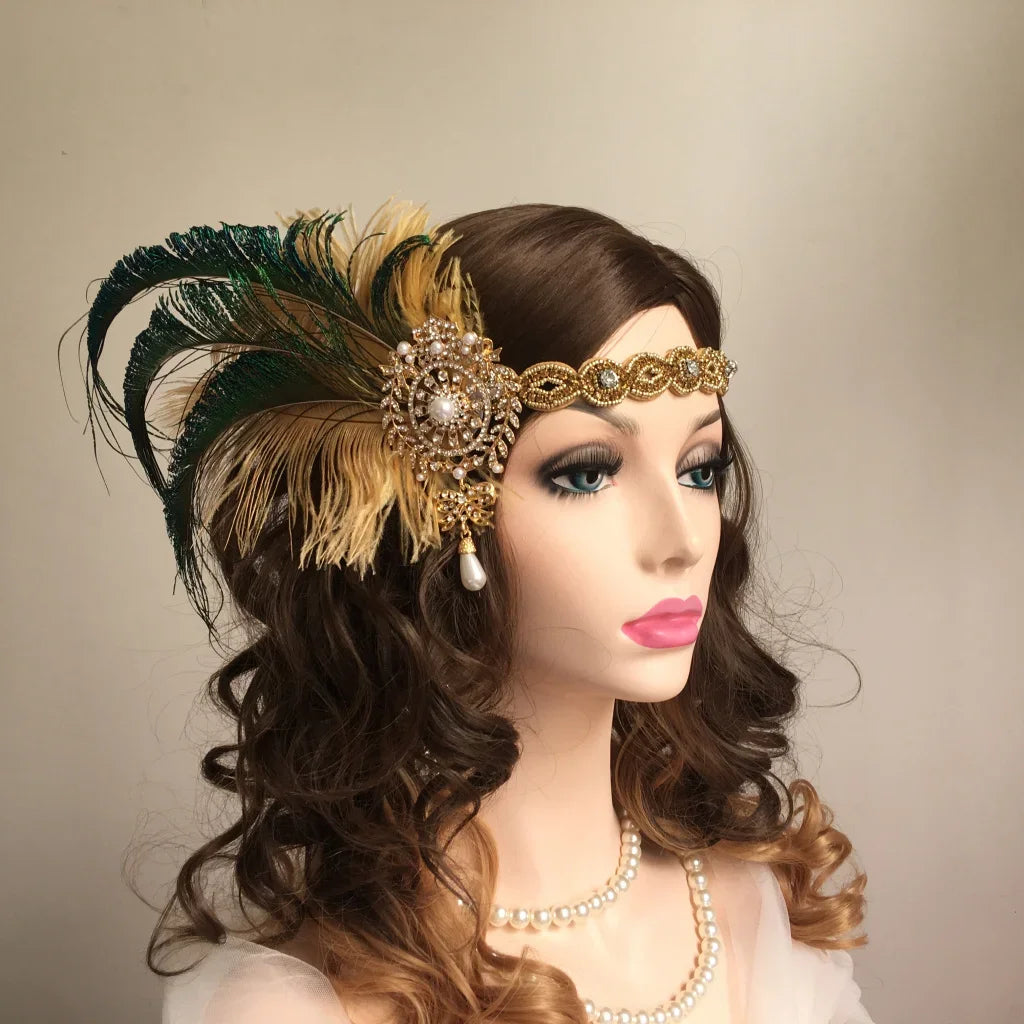 1920s Headpiece Great Gatsby Accessories Flapper Headband Wedding Headpieces for Bride Roaring 20's Art Deco Hair Clip SS69