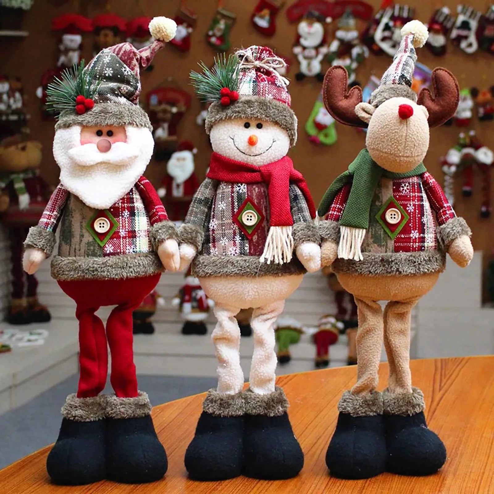 3PCS Christmas Decorative Christmas Dolls Reindeer Snowman Santa Claus Standing Doll New Year Ornament Christmas Merry Christmas