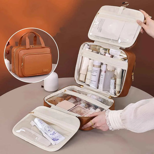 New PU Leather Hanging Cosmetic Bag For Women Portable Storage Makeup Organizer Large Capacity Travel Toiletry Storage Bags