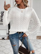 Women's Solid Color Round Neck Pullover Knit Sweater