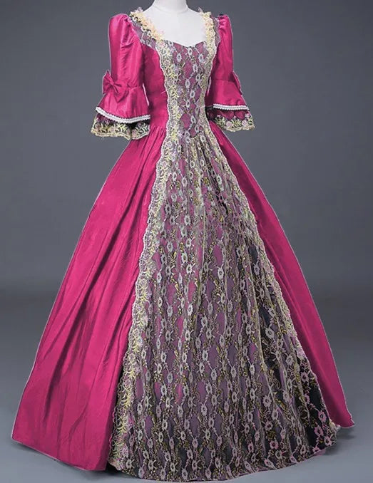 18th Century Medieval Women High Waist Half Sleeve Ball Gowns Princess Lace Patchwork Satin Dress Queen Renaissance Costume SS69 32.69 rose  red / L / cosplay costume