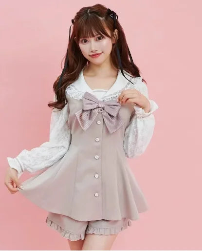 Geyalovvy Women's Lolita Sailor Collar Plaid Rhinestone Bow Two-Piece Set