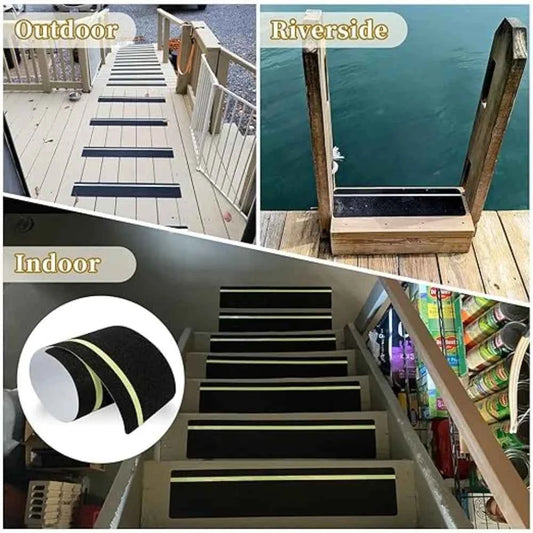 10pcs Non Slip Grip Tape with Glow in Dark Stripe High Friction Deck Grip Tape Strips Anti Skid Tape for Steps Outdoor Basement