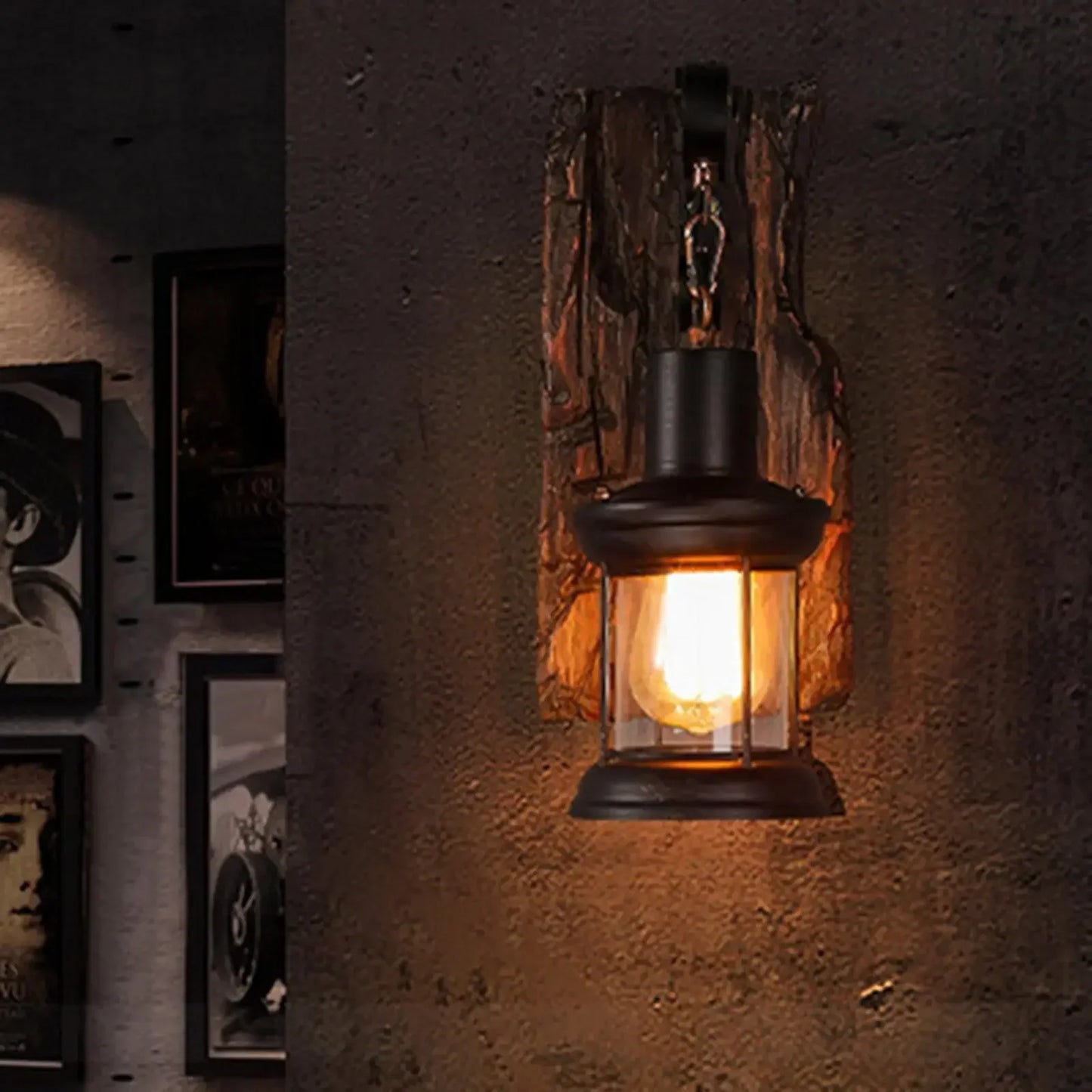 JIANKEXING Vintage Industrial Wall Lamp, Rustic Wood and Metal Wall Sconce