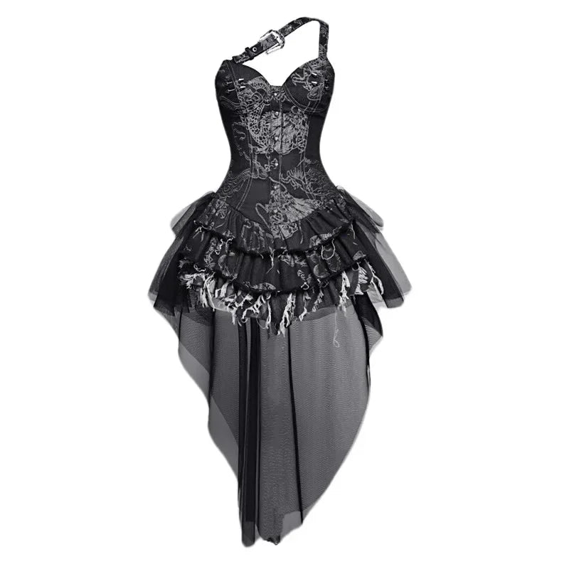 Blood Supply Original Punk Aesthetic dress hot girl Dragon Pattern Denim Sexy Slim Fit Dress Summer Halter Ruffles Short Dresses SS69