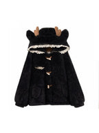 Lautaro Autumn Winter Thick Warm Sweet Cute Lace Patchwork Faux Fur Coat Hoodie Women with Deer Ears Horn Buttons Fluffy Jacket
