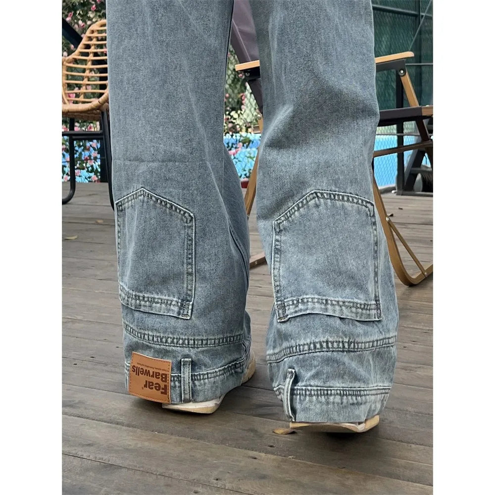 Ins Fashion American Retro Baggy High Waisted Jeans Woman High Street Denim Pants Reversible Trousers Streetwear Loose Jeans SS69 51.69 Blue / XL