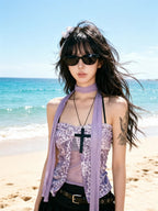 2000s American Vintage Sexy Leopard Camis Y2k Harajuku Slim Lace Patchwork Tanks Summer Streetwear Beach Party Sleeveless Tops