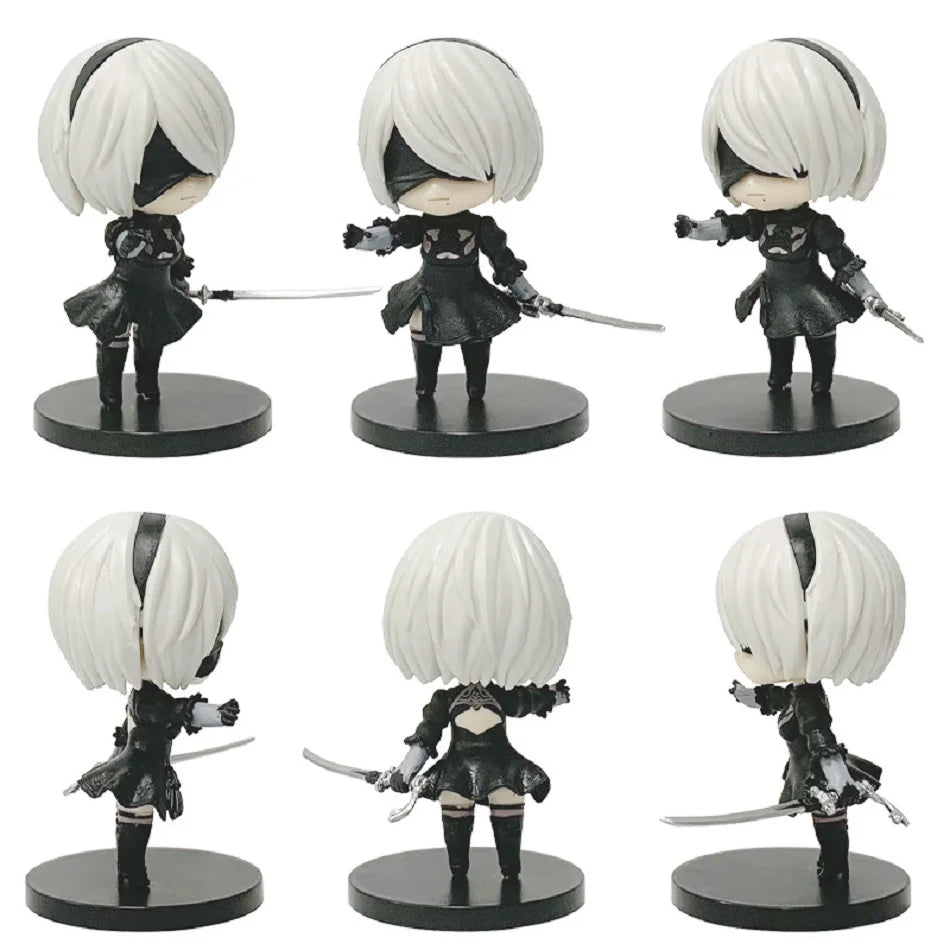 6pcs Q-version Anime Nier Mechanical Era Yurha 2B Miss Sister Sword Star Linkage 9S A2 Handmade Blind Box Doll Desktop Ornament SS69