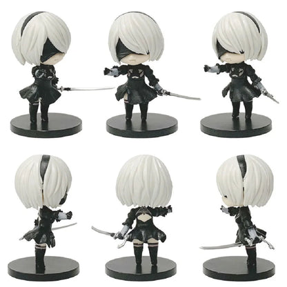 6pcs Q-version Anime Nier Mechanical Era Yurha 2B Miss Sister Sword Star Linkage 9S A2 Handmade Blind Box Doll Desktop Ornament SS69