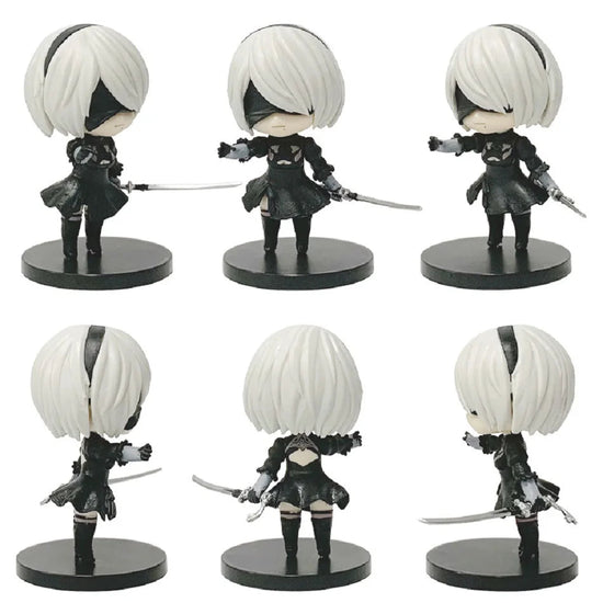 6pcs Q-version Anime Nier Mechanical Era Yurha 2B Miss Sister Sword Star Linkage 9S A2 Handmade Blind Box Doll Desktop Ornament SS69