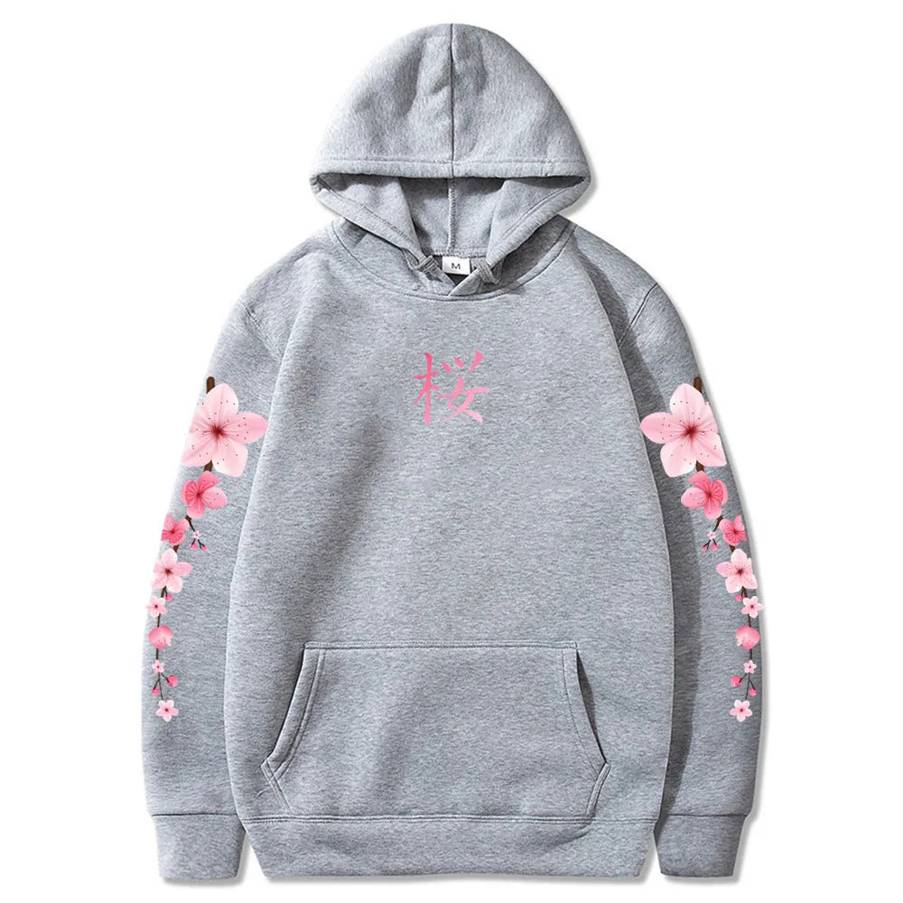 Japanese Blossom Sakura Graphic Hoodies Long Sleeve Winter Hooded Sweatshirts Casual Women/Men Comfortable Pullovers with Pocket SS69 21.69 gray / XXL