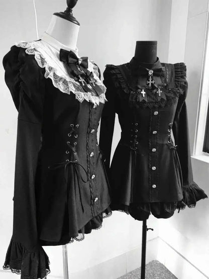 2025 Autumn Gothic Lolita Dress Sweet Heart Black Bow - Elegant Long Sleeve Short Dress with Lace Trim Slim Fit Waist for Women