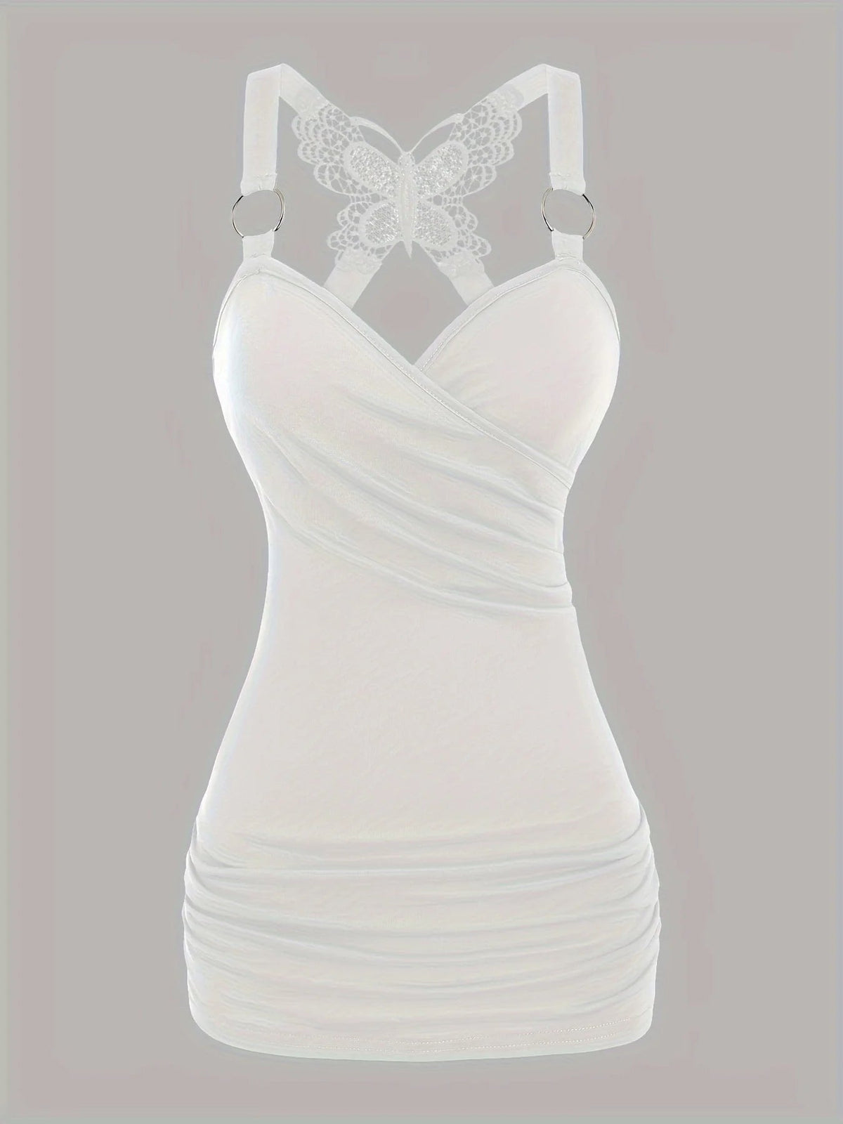 New European and American women's pleated suspenders butterfly lace cross vest in spring and summer of 2024 SS69 22.69 white / S
