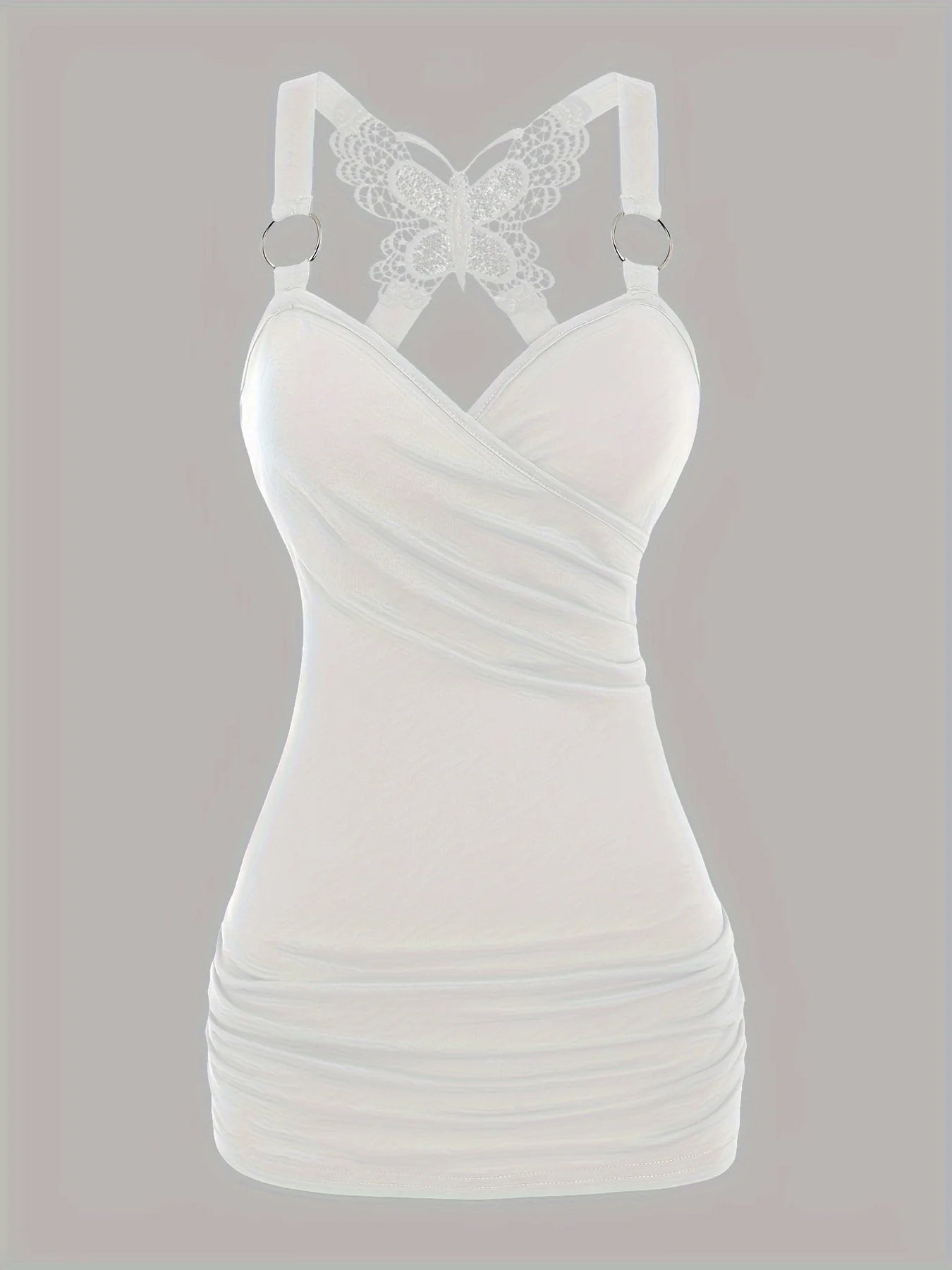 New European and American women's pleated suspenders butterfly lace cross vest in spring and summer of 2024 SS69 22.69 white / S