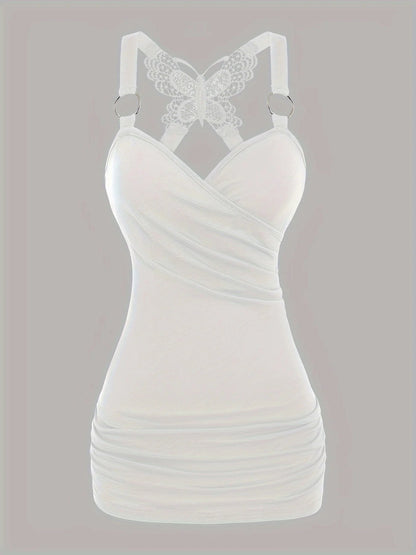 New European and American women's pleated suspenders butterfly lace cross vest in spring and summer of 2024 SS69 22.69 white / S