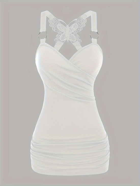 New European and American women's pleated suspenders butterfly lace cross vest in spring and summer of 2024 SS69 22.69 white / S