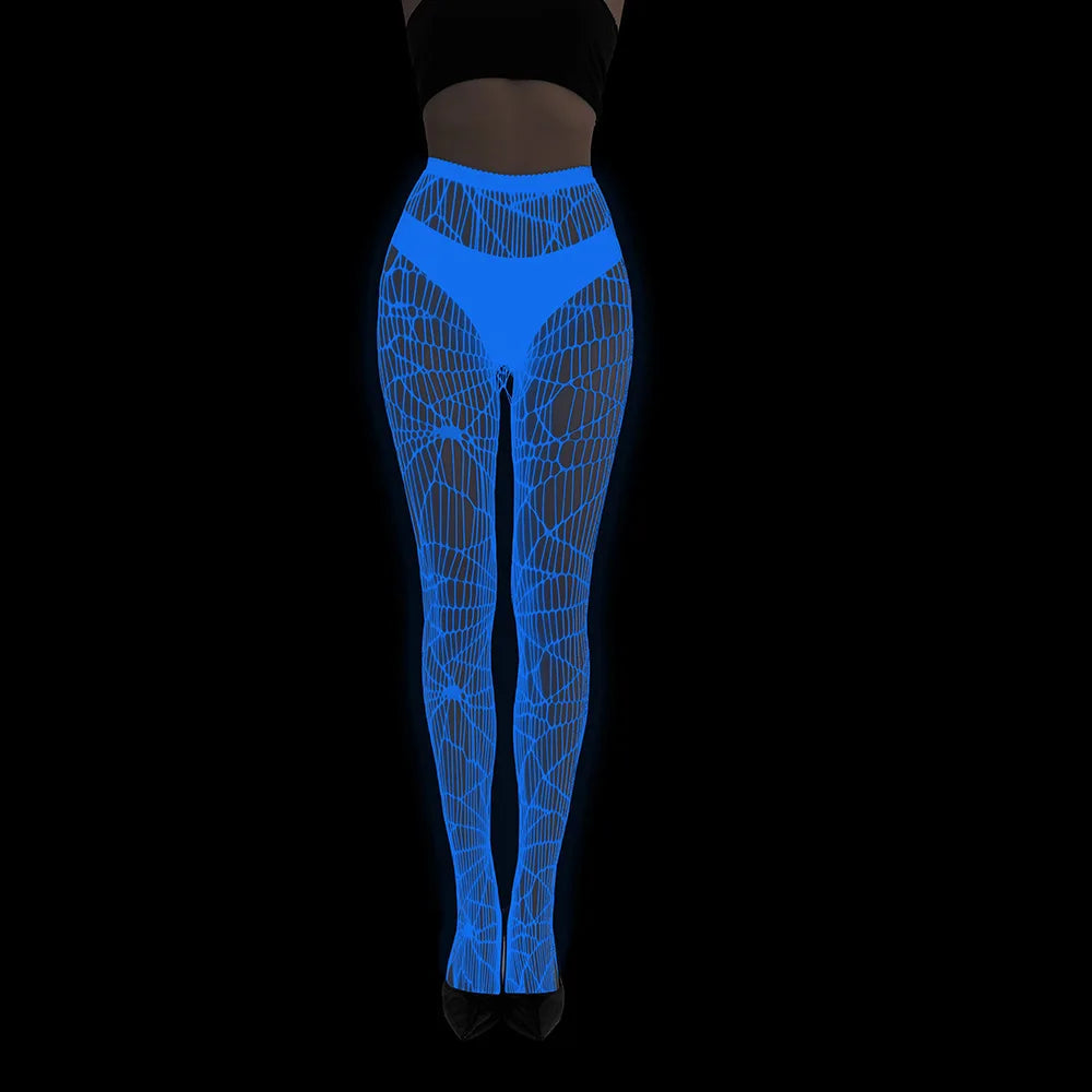 Women Glow in The Dark Fishnet Tight Rose Pattern Fishnet Tights Luminous Fishnet Halloween Party Festive Dress Up SS69
