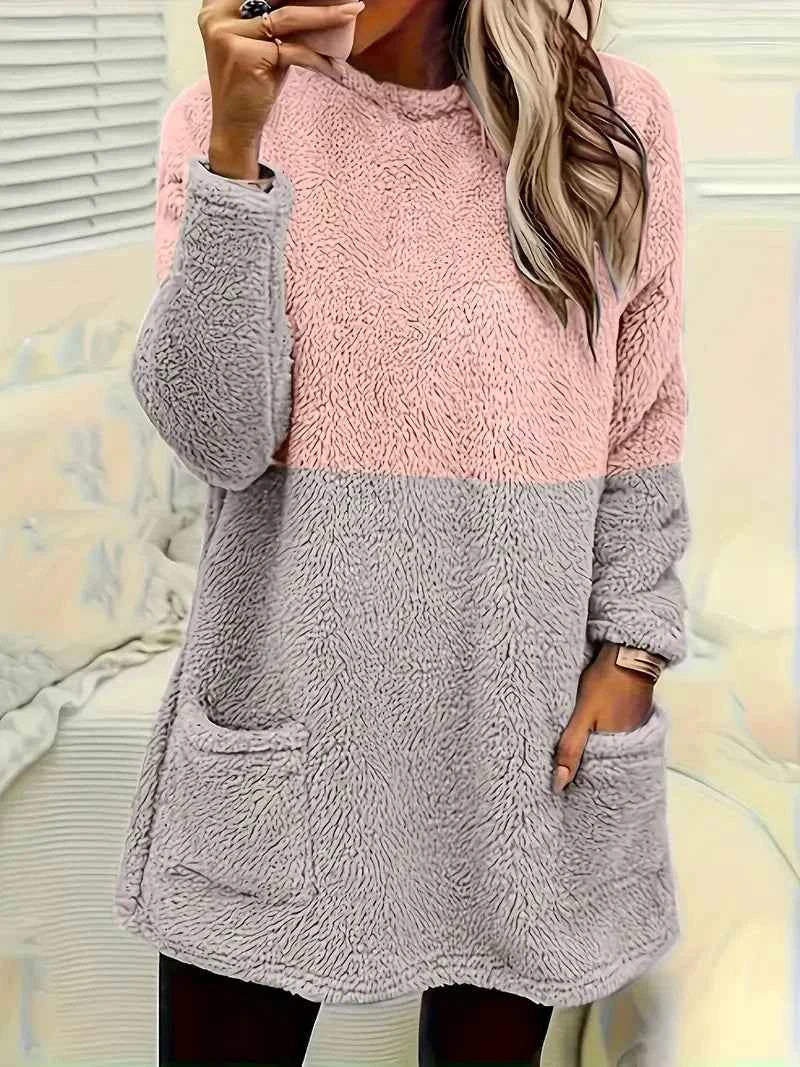 Plus-size European and American cross-border  autumn and winter new casual print pocket plush sweatshirt