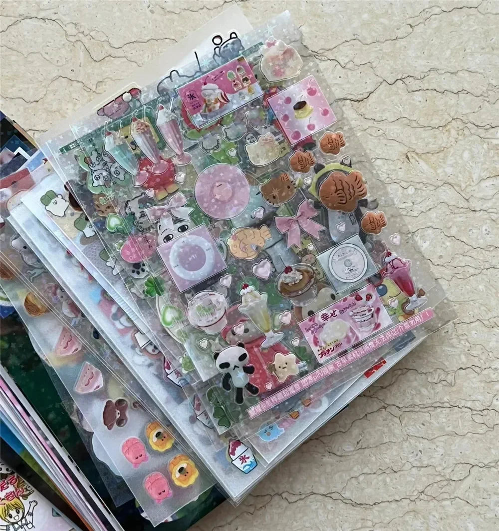 12pcs/10pcs Kawaii Glitter Stickers Transparent Journal Stickers PET Scrapbooking Cut Film Toploader Scrapbooking Deco Home SS69